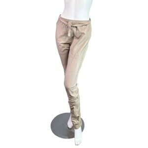 Humanoid Sheep Leather Beige Pants Elastic Waist, Cotton Wrap Tie $800 size L